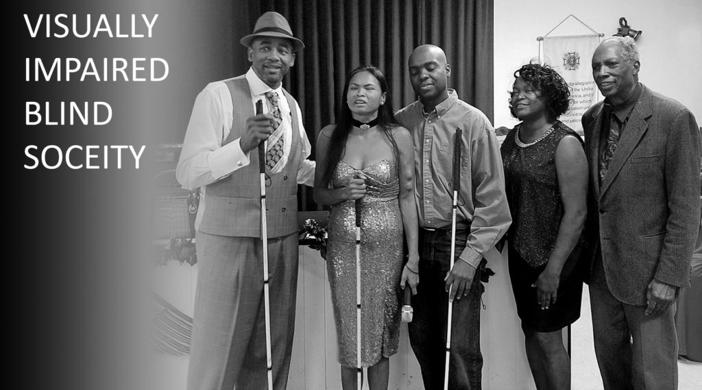 Five people, black and white photo, board members, White Cane Christmas Party 2016